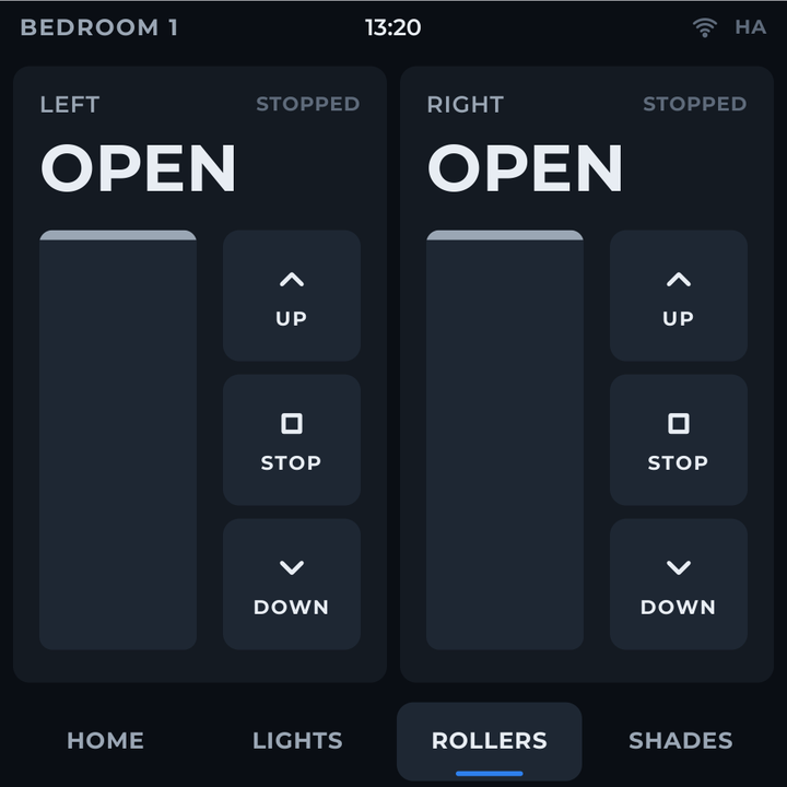 Bedroom Display roller controls