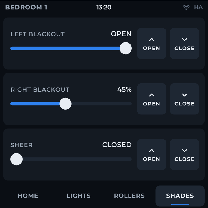 Bedroom Display blackout and sheer sliders