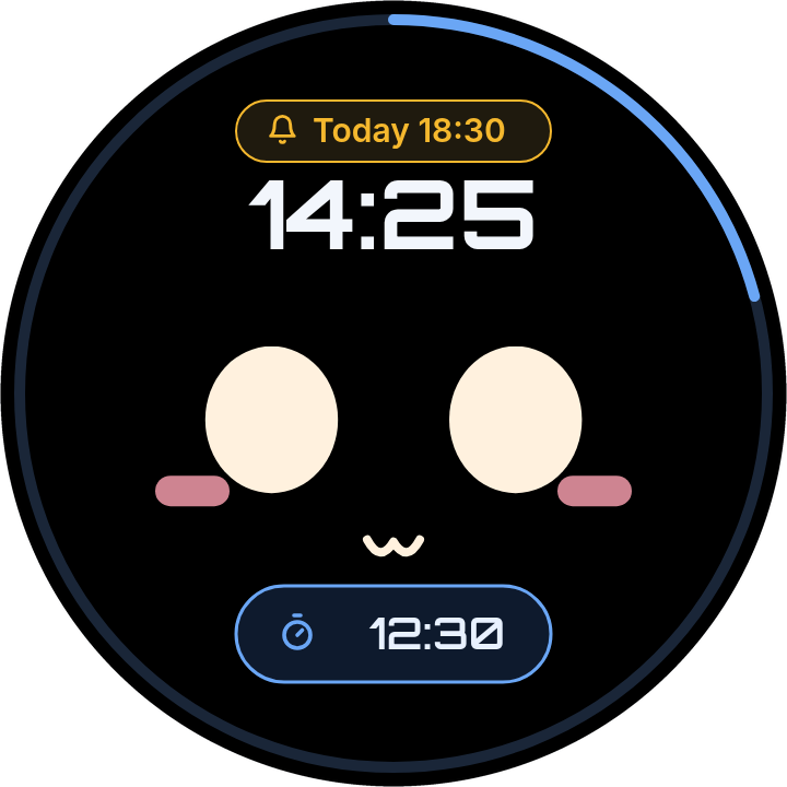 VoCat showing the clock, an alarm and a timer together