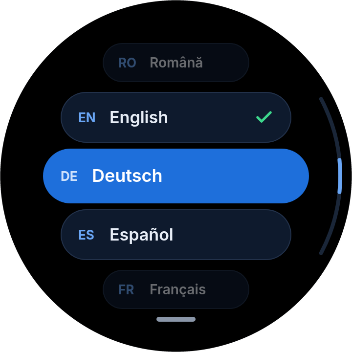 VoCat language list with English selected