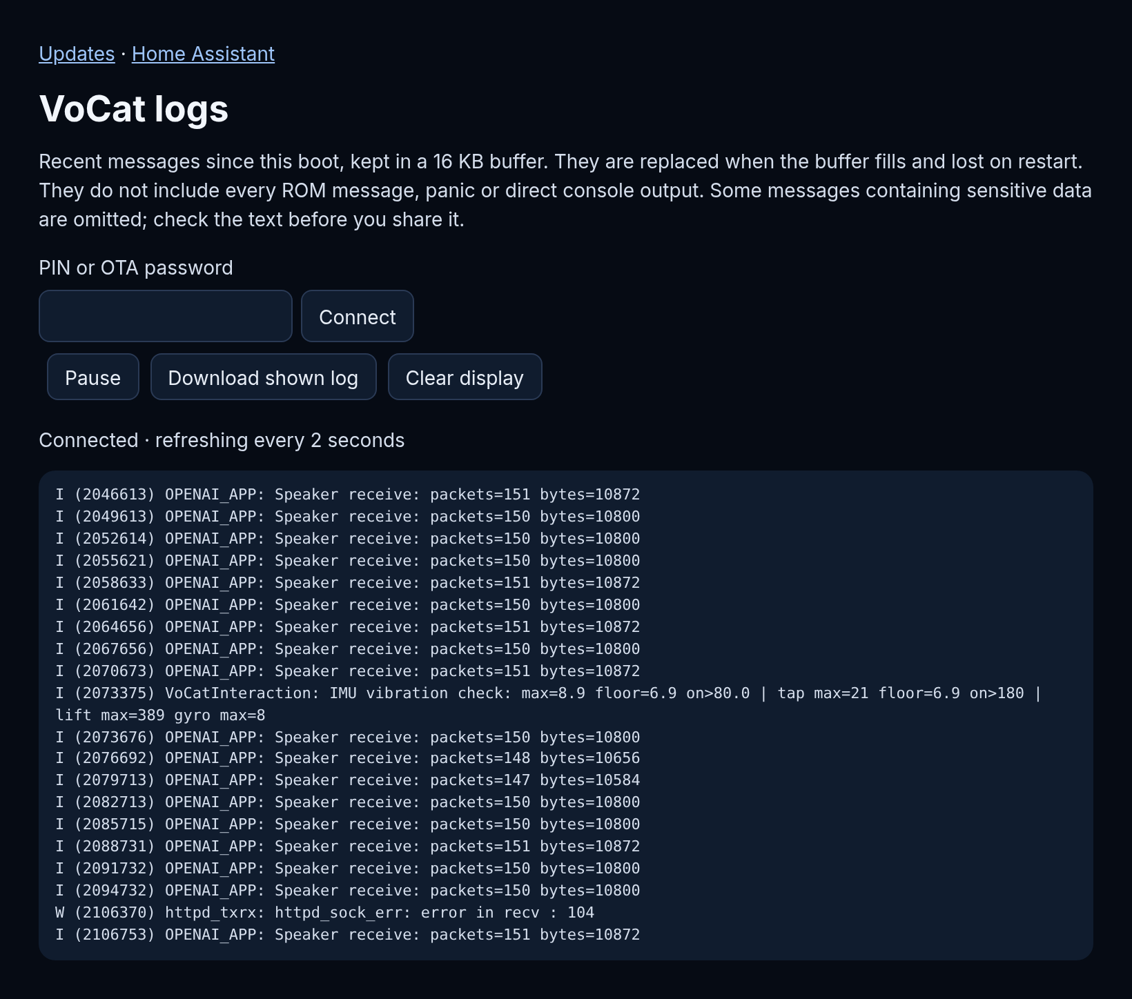 The Logs page