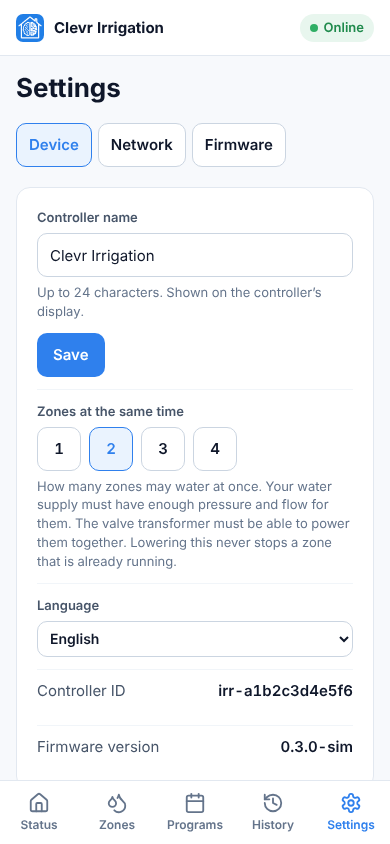 Settings page on a phone