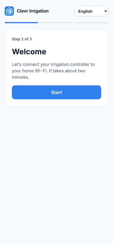 Setup wizard, step 1 of 3, on a phone