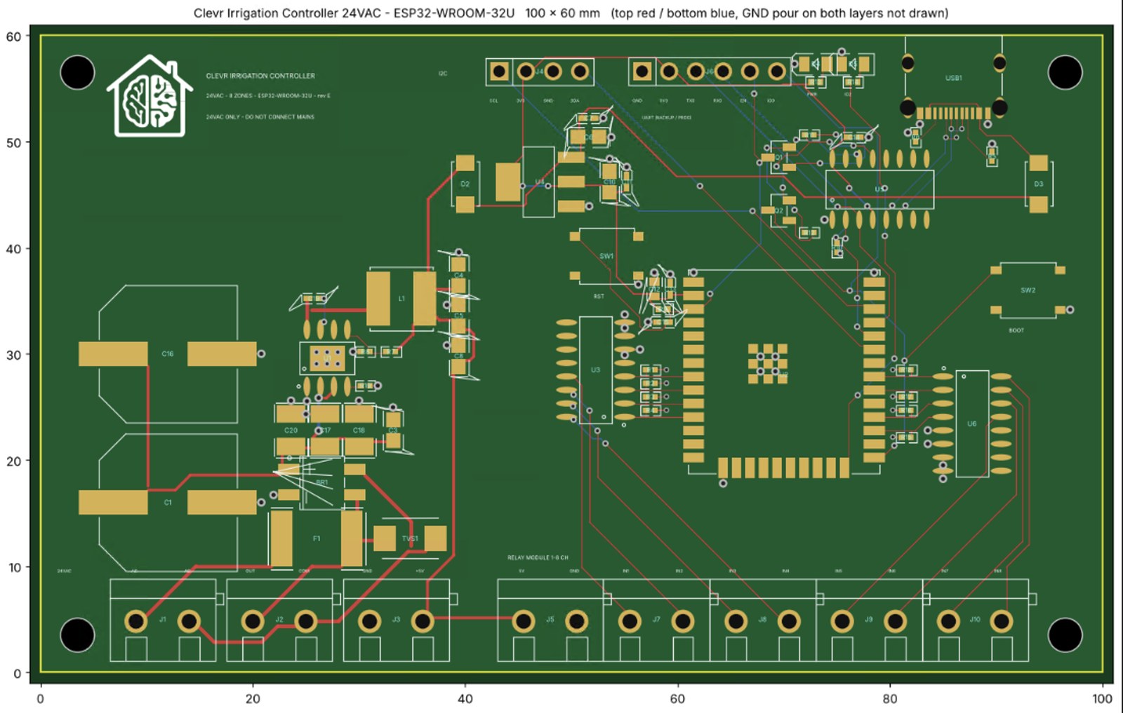 Layout of the SMD board, 100 by 60 mm