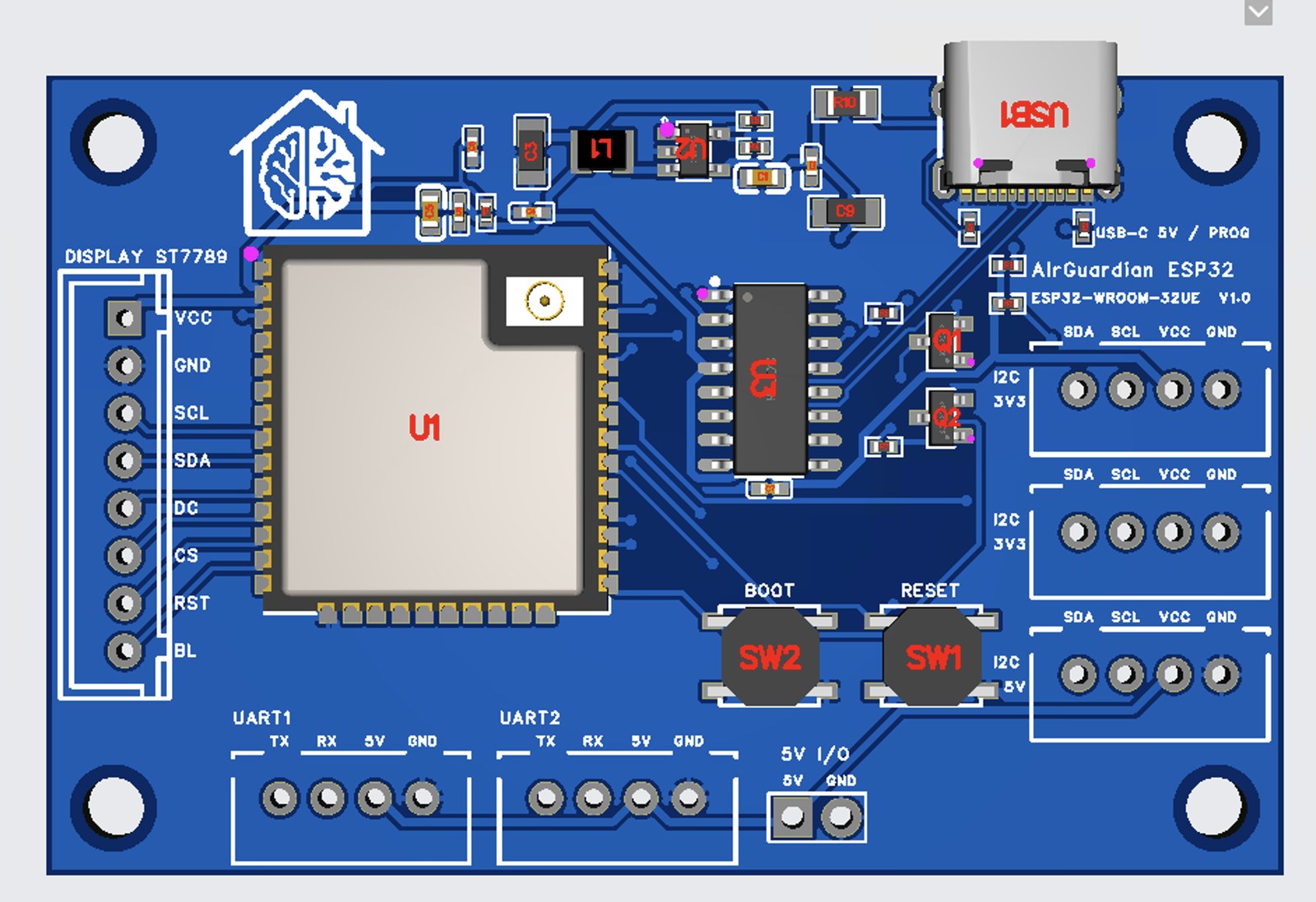The SMD Air Guardian board with its parts labelled